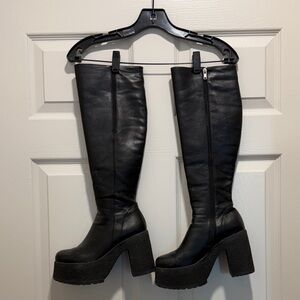 Black Platform Knee-High Boots